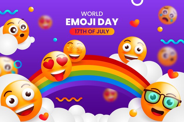 Gradient world emoji day background with emoticons