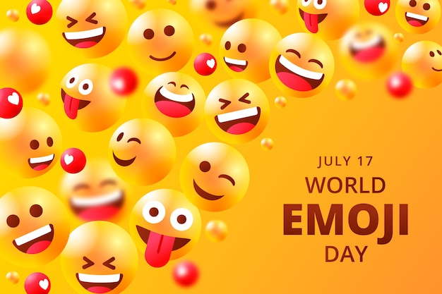 Free vector gradient world emoji day background with emoticons