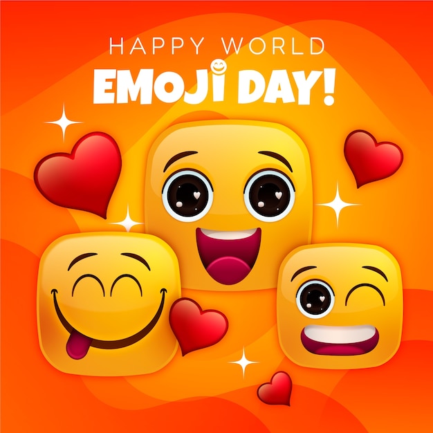 Gradient world emoji day illustration with emoticons