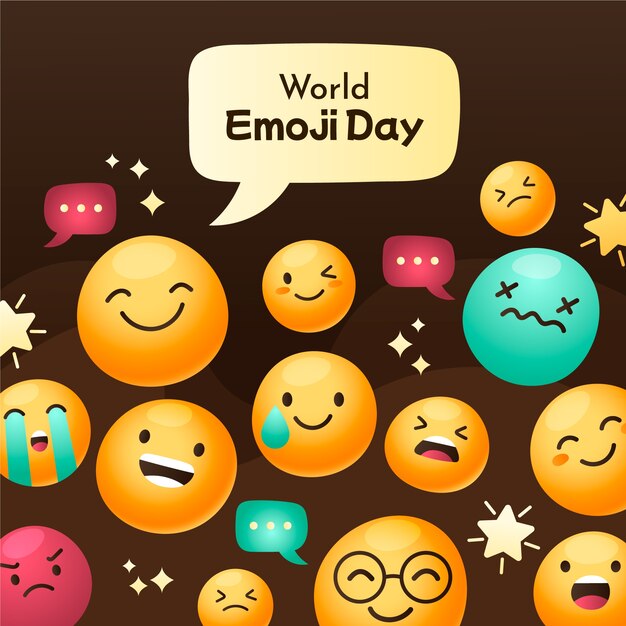 Gradient world emoji day illustration with emoticons