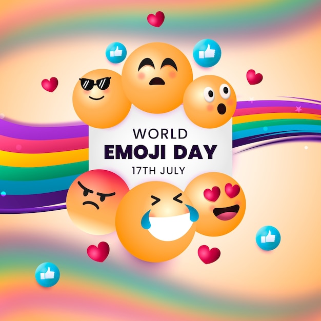 Free vector gradient world emoji day illustration with emoticons