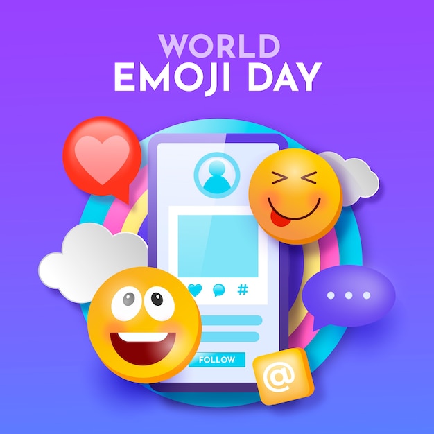 Vettore gratuito illustrazione della giornata mondiale delle emoji sfumate