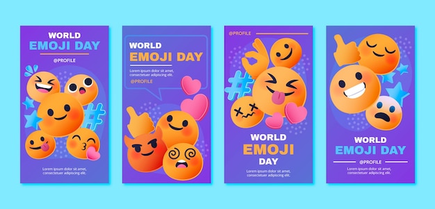 Vettore gratuito collezione di storie di instagram della giornata mondiale delle emoji sfumate