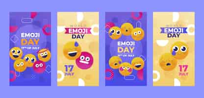 Vettore gratuito collezione di storie di instagram della giornata mondiale delle emoji sfumate