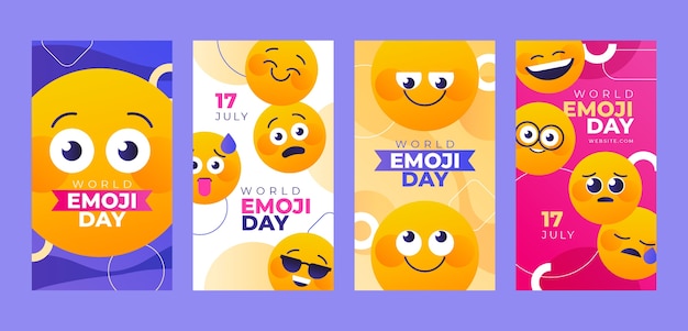 Collezione di storie di instagram della giornata mondiale delle emoji sfumate