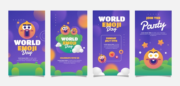 Free vector gradient world emoji day instagram stories collection