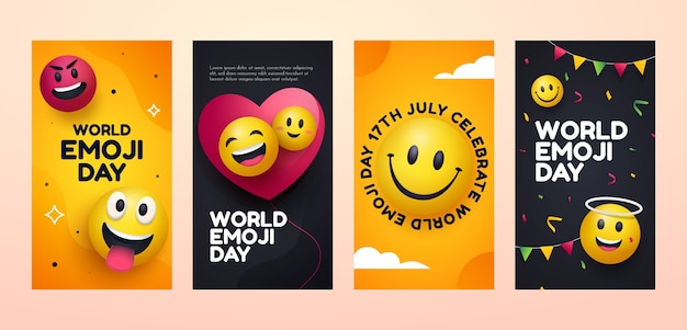 Vettore gratuito storia di instagram della giornata mondiale delle emoji sfumate