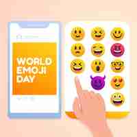 Vettore gratuito illustrazione del telefono della giornata mondiale delle emoji con gradiente