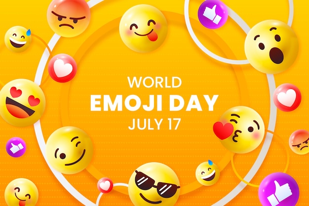 Vettore gratuito sfondo giallo sfumato mondo emoji giorno