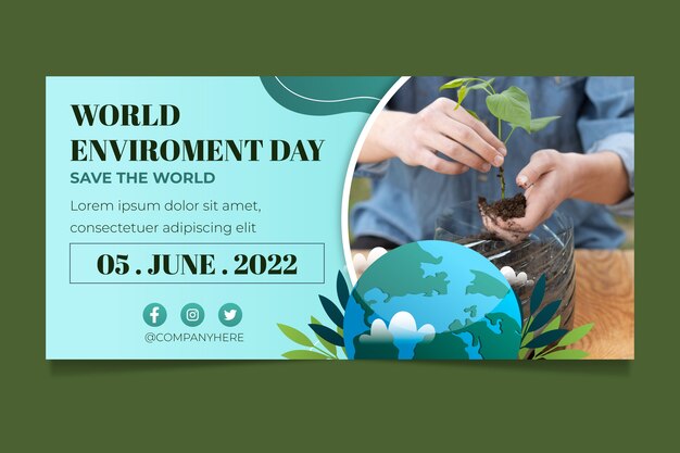 Gradient world environment day horizontal banner template