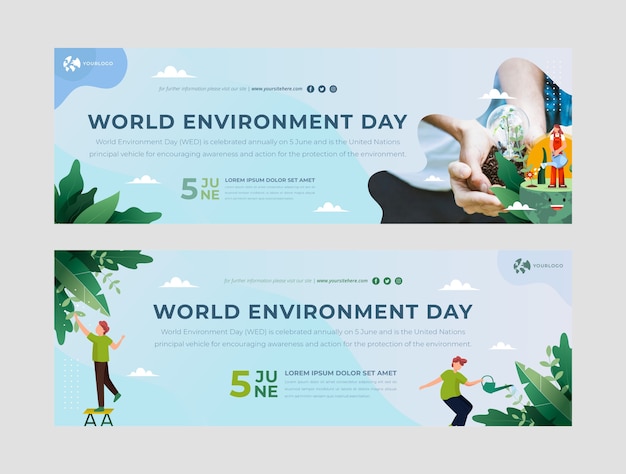 Free vector gradient world environment day horizontal banners collection