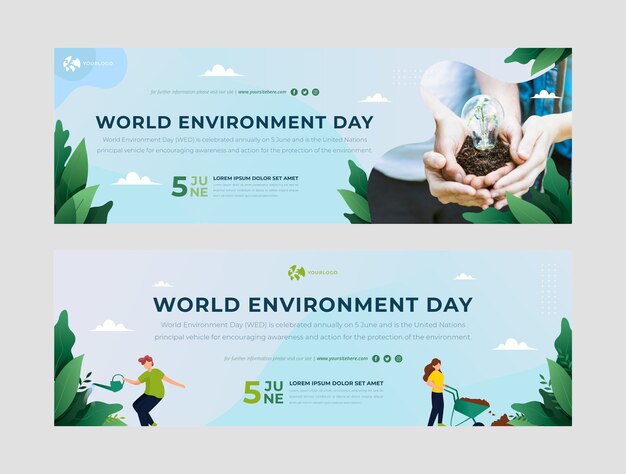 Gradient world environment day horizontal banners collection