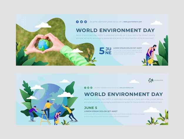 Gradient world environment day horizontal banners collection