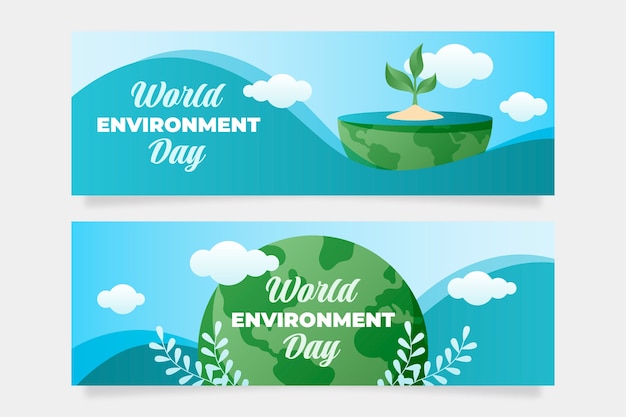 Градиентный всемирный день окружающей среды набор горизонтальных баннеров