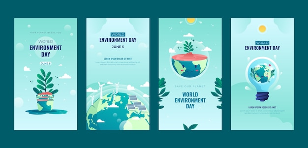 Collezione di storie di instagram della giornata mondiale dell'ambiente sfumata