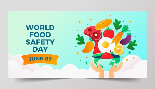 Vettore gratuito modello di banner orizzontale della giornata mondiale della sicurezza alimentare a gradiente