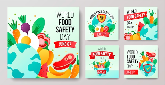 Free vector gradient world food safety day instagram posts collection