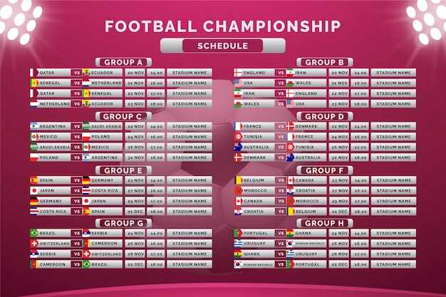 無料ベクター グラデーション世界サッカー選手権スケジュール テンプレート