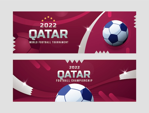Free vector gradient world football championship horizontal banners set