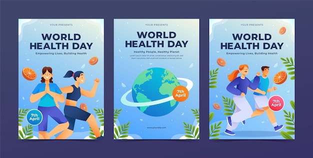 Free vector gradient world health day greeting cards collection