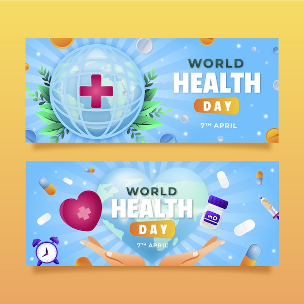 Vettore gratuito set di banner orizzontali sfumati per la giornata mondiale della salute