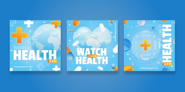 Free vector gradient world health day instagram posts collection