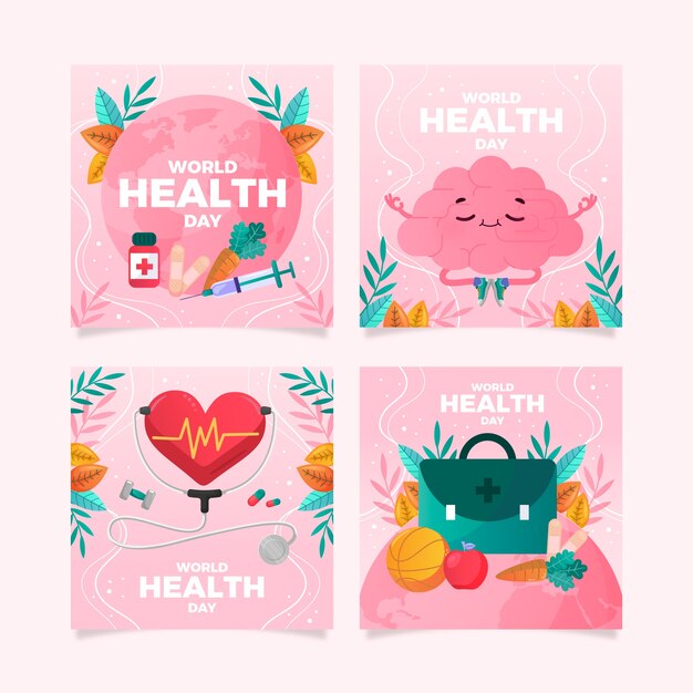 Free vector gradient world health day social media posts collection