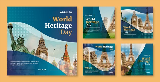 Gradient world heritage day instagram posts collection