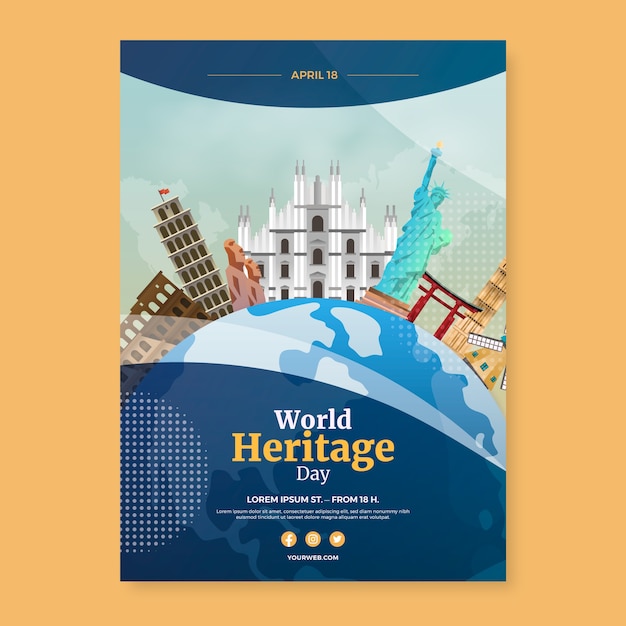 Free vector gradient world heritage day vertical poster template