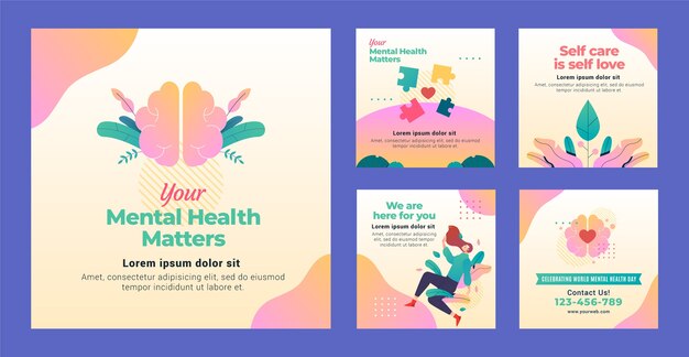 gradient world mental health day instagram posts collection