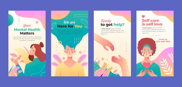 Gradient world mental health day instagram stories collection