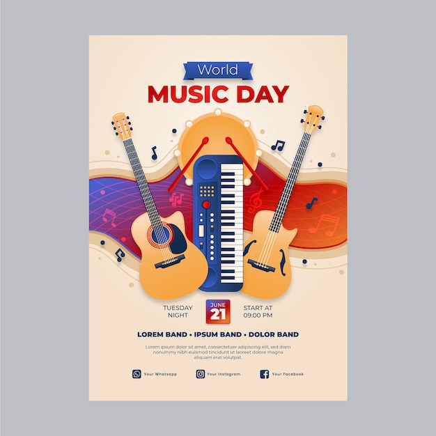 그라디언트 세계 음악의 날 포스터 템플릿