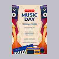 Free vector gradient world music day with instruments poster