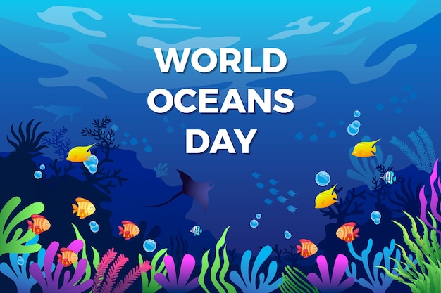 Free vector gradient world oceans day background with fish in the ocean