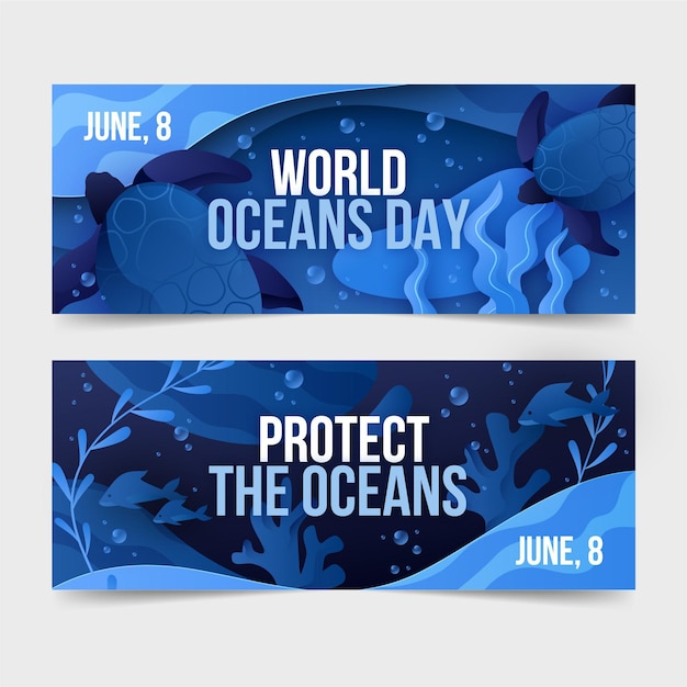 Set di banner giornata mondiale degli oceani gradiente