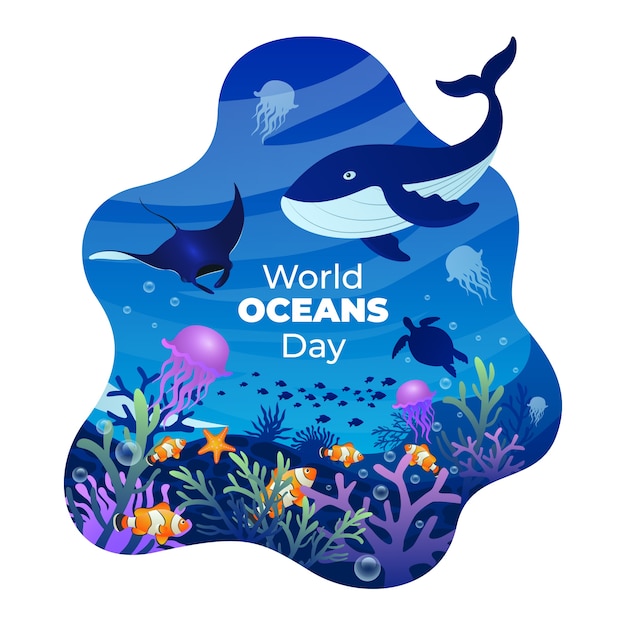 Gradient world oceans day illustration