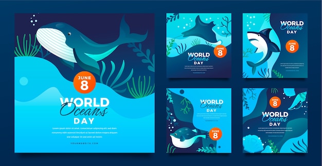 무료 벡터 gradient world oceans day instagram posts 컬렉션