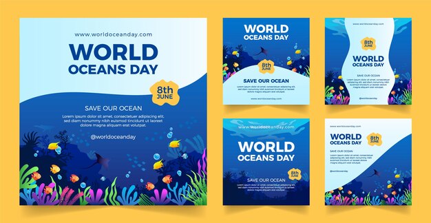 Gradient world oceans day instagram posts collection