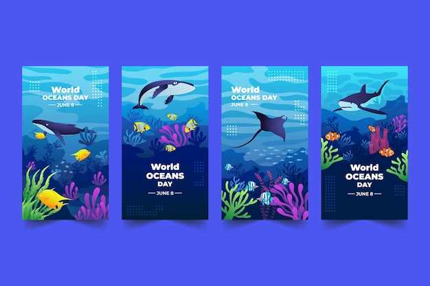 무료 벡터 gradient world oceans day instagram stories 컬렉션