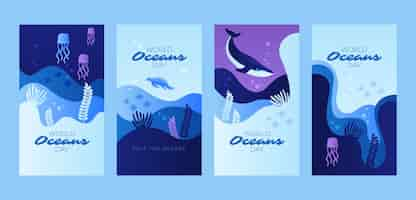 Free vector gradient world oceans day instagram stories collection