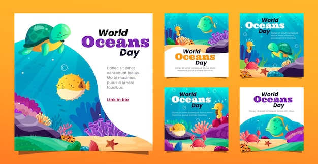 Gradient world oceans day instagram template