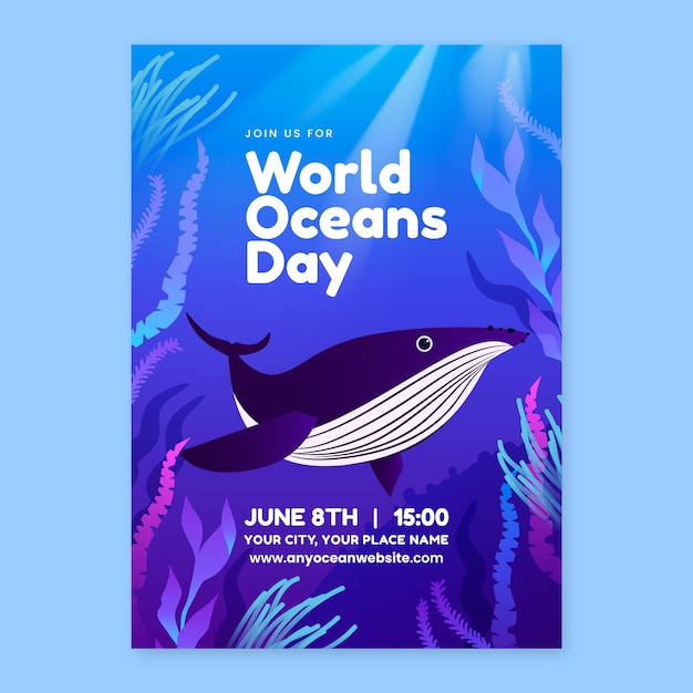 Modello di poster verticale per la giornata mondiale degli oceani sfumato