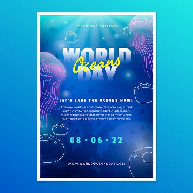 Free vector gradient world oceans day vertical poster template