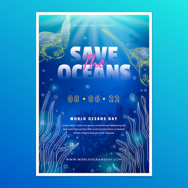 Modello di poster verticale per la giornata mondiale degli oceani sfumato