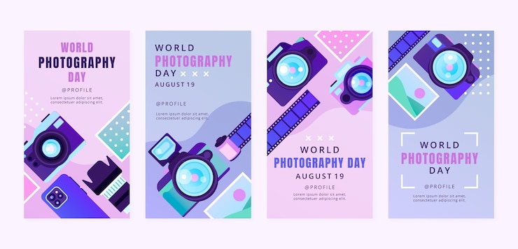 Free Vector gradient world photography day instagram stories collection