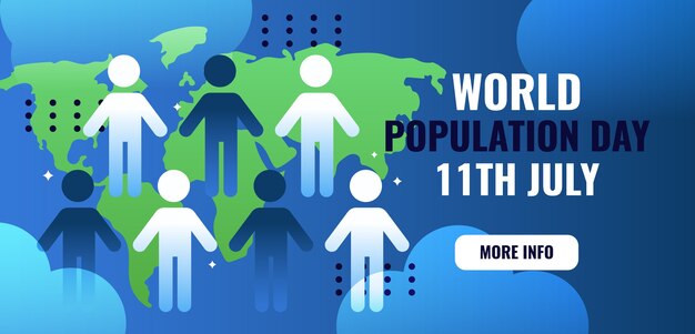 사람과 세계 지도가 있는 그라데이션 세계 인구의 날 가로 배너 템플릿