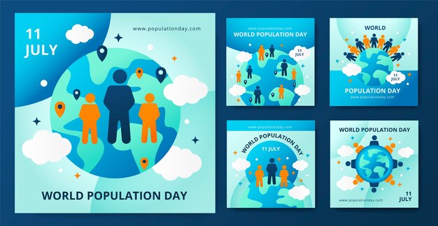 무료 벡터 그라디언트 세계 인구의 날 인스타그램 게시물 모음