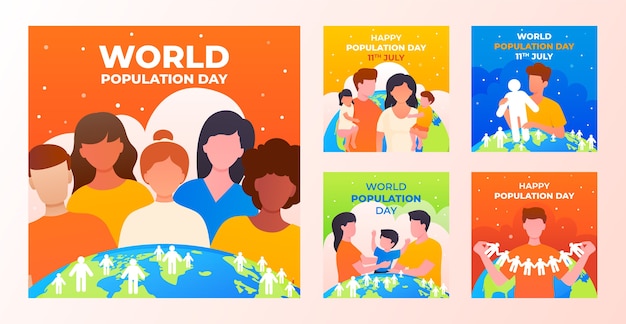 Free vector gradient world population day instagram posts collection