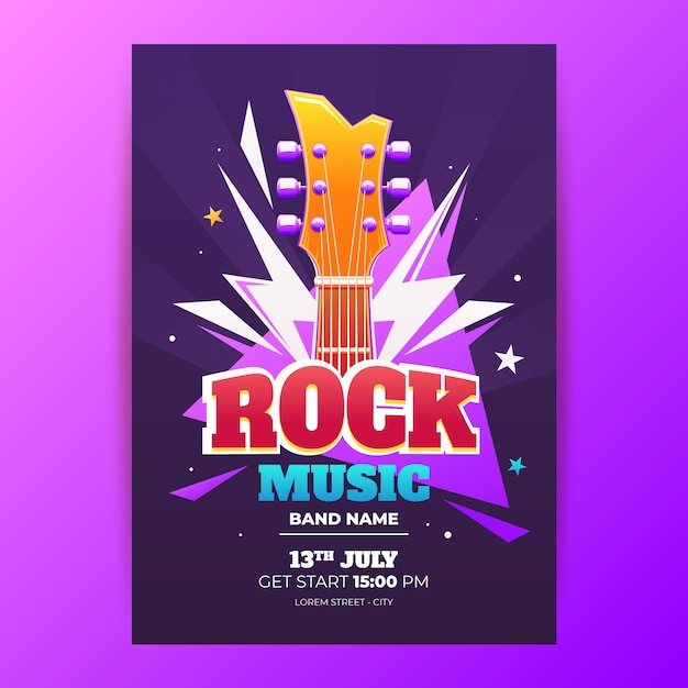 Modello di poster verticale della giornata mondiale del rock sfumato con la chitarra