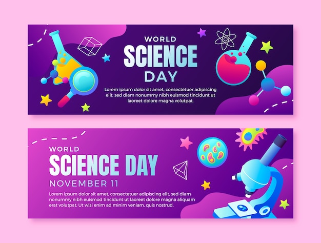 Free vector gradient world science day horizontal banners set